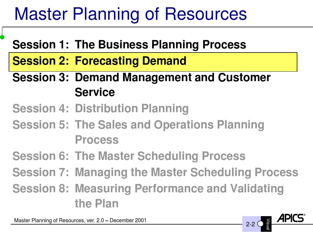 Session 2 Forecast Demand - APICS Master Planning of Resources