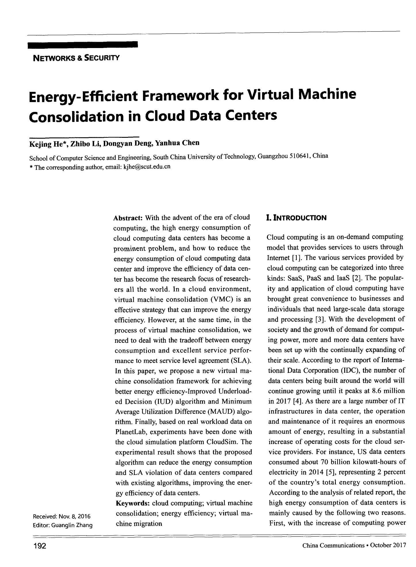 Energy-Efficient Framework for Virtual Machine Consolidation in Cloud Data Centers