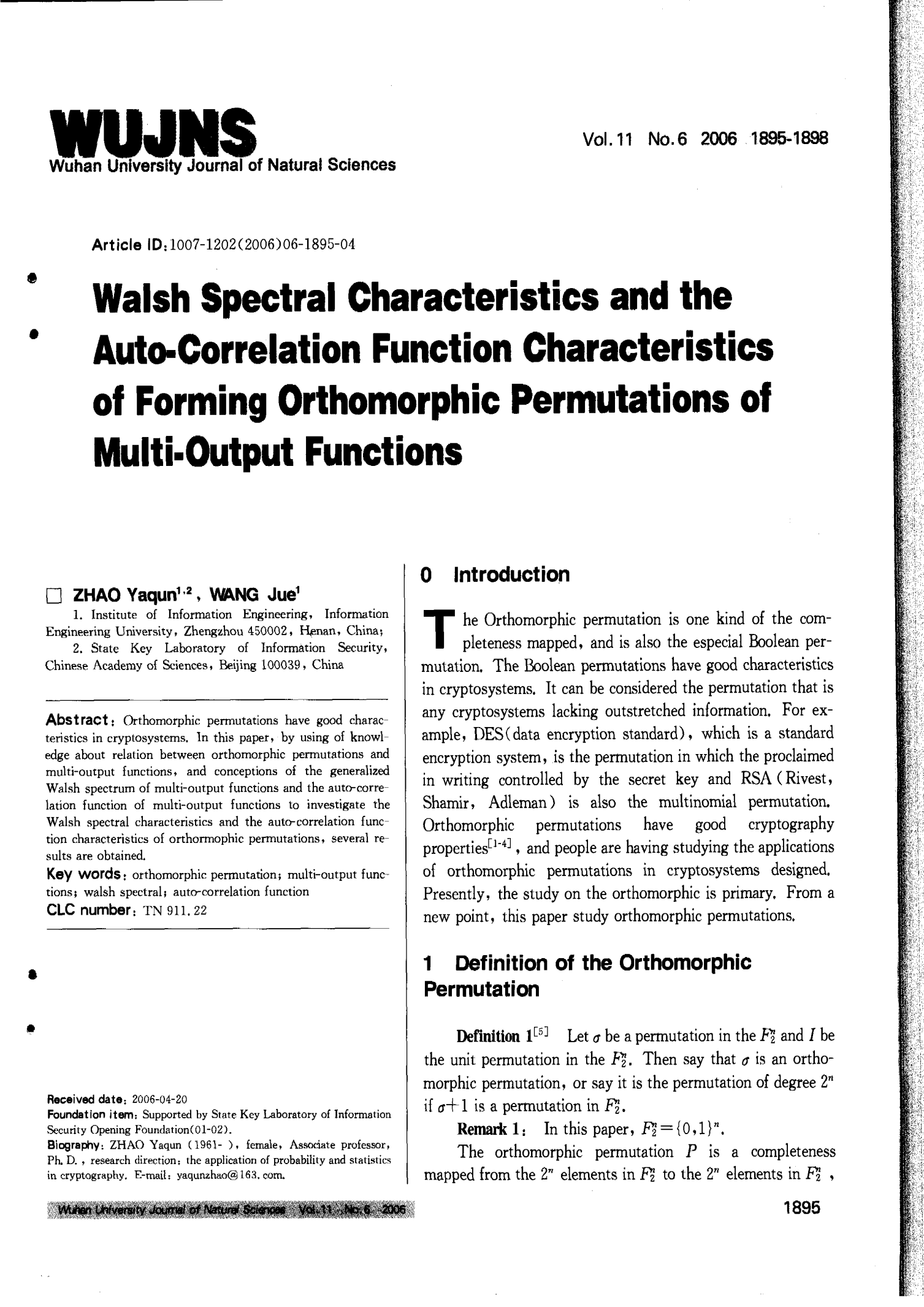 Walsh Spectral Characteristics and the Auto-Correlation Function Characteristics of Forming Orth