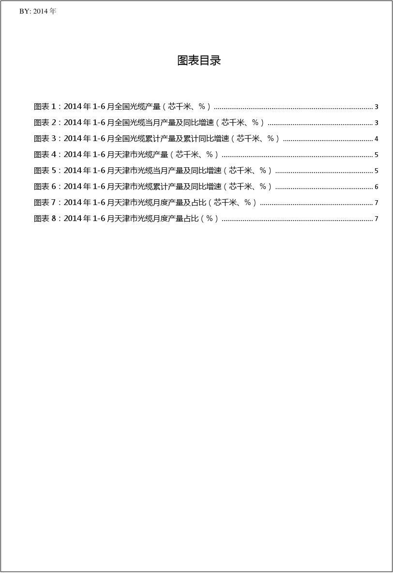 2014年1-6月天津市及全国光缆月度产量数据统计报告