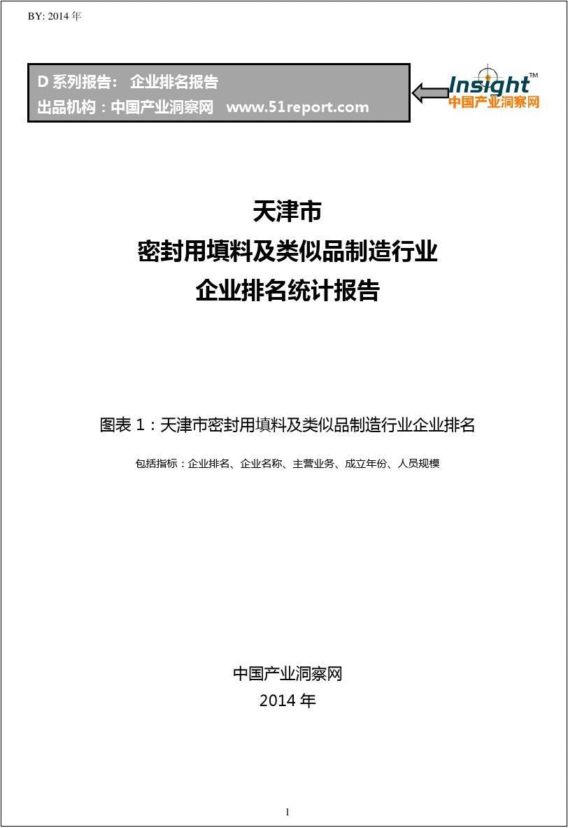 天津市密封用填料及类似品制造行业企业排名统计报告