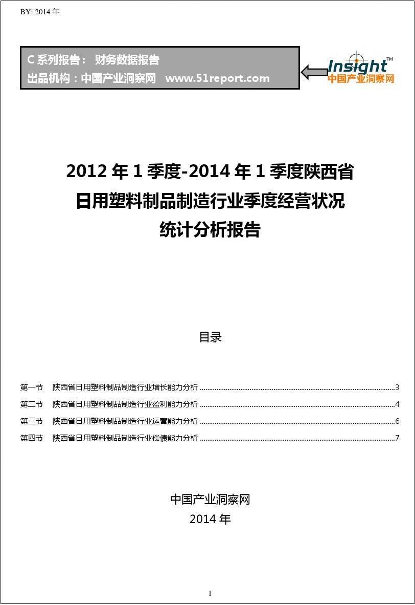 2012-2014年1季度陕西省日用塑料制品制造行业经营状况分析季报