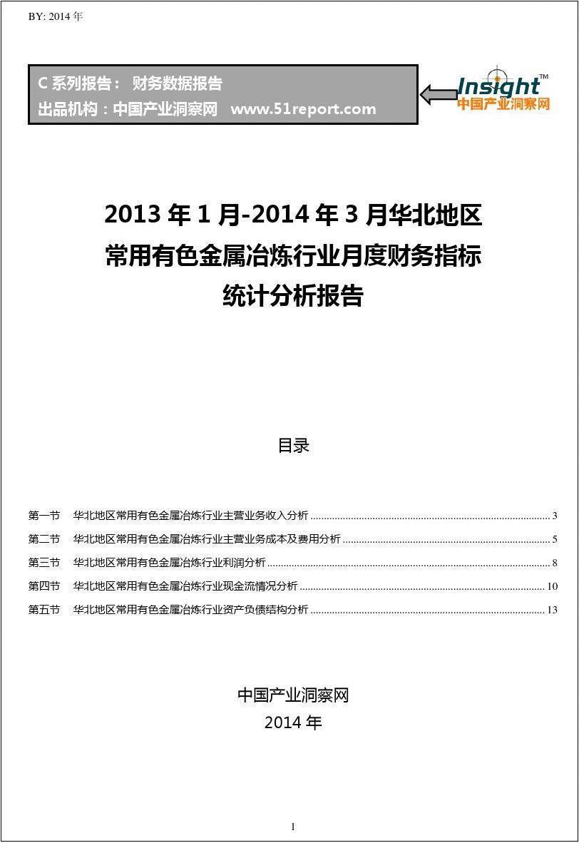 2013-2014年3月华北地区常用有色金属冶炼行业财务指标月报