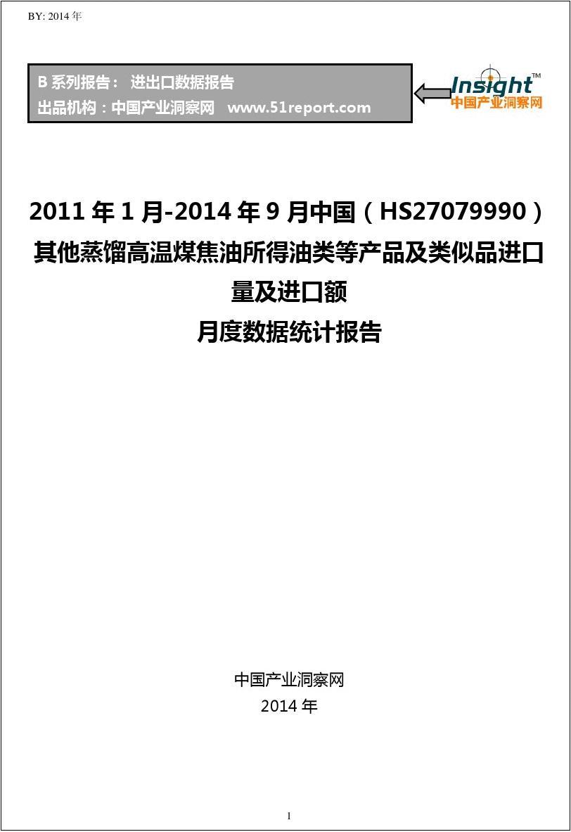 2011年1月-2014年9月中国(HS27079990)其他蒸馏高温进口量及进口额月度数