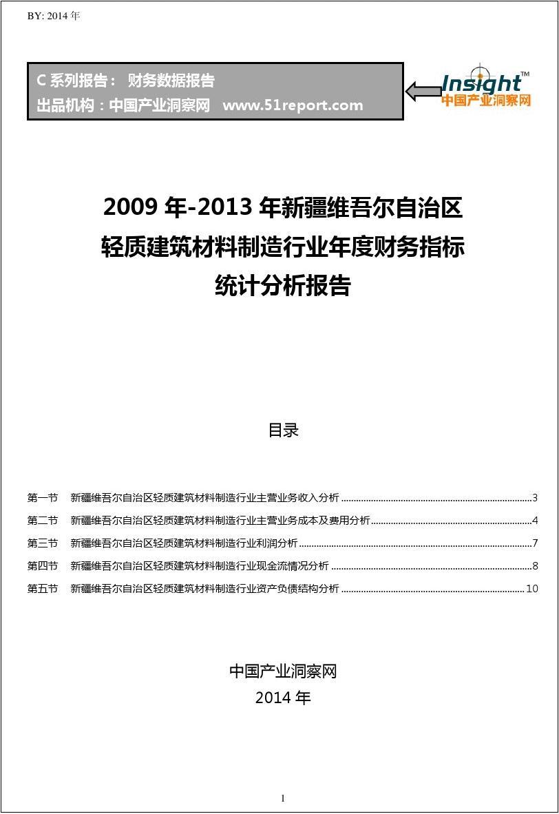 2009-2013年新疆维吾尔自治区轻质建筑材料制造行业财务指标分析年报