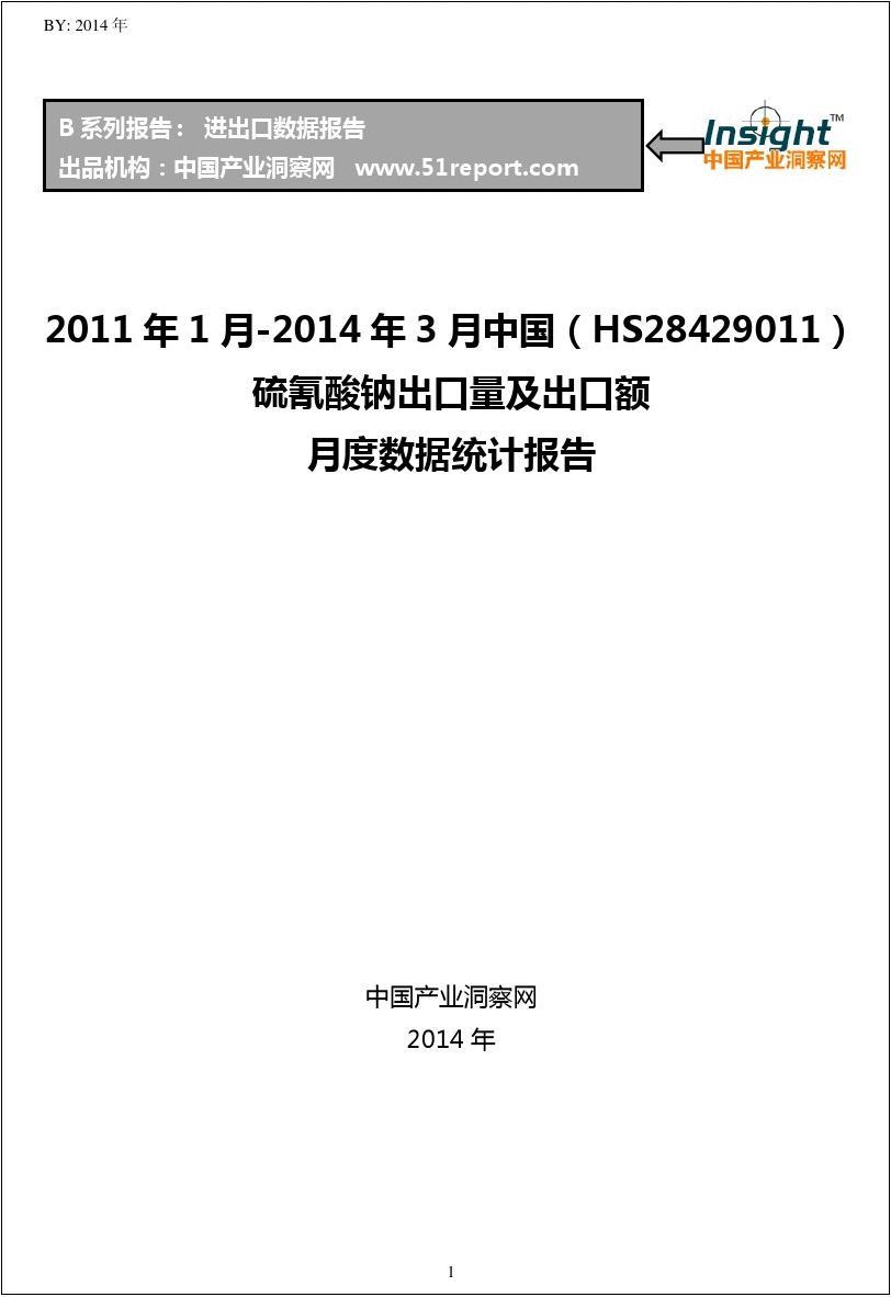 2011年1月-2014年3月中国(HS28429011)硫氰酸钠出口量及出口额月度数据统计报告