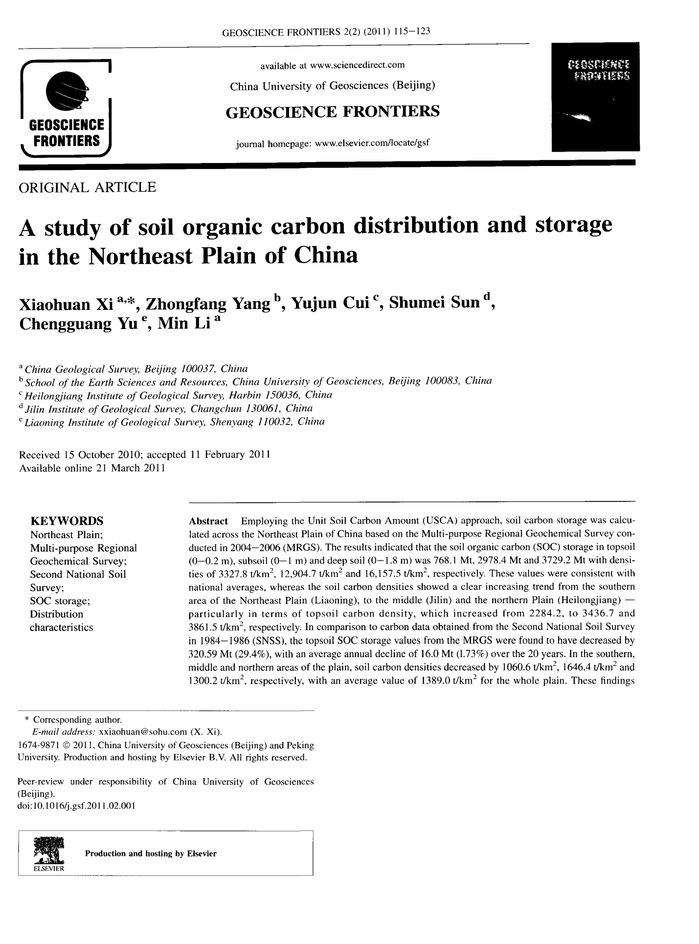 A study of soil organic carbon distribution and storage in the Northeast Plain of China