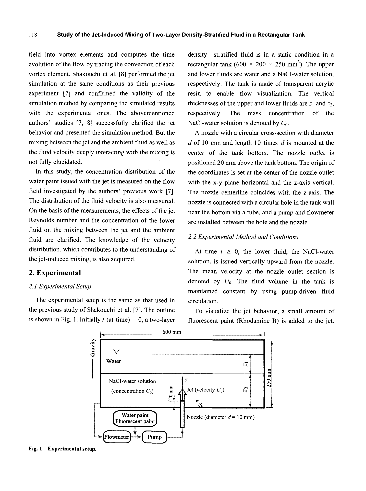 Study of the Jet-Induced Mixing of Two-Layer Density-Stratified Fluid in a Rectangular Tank