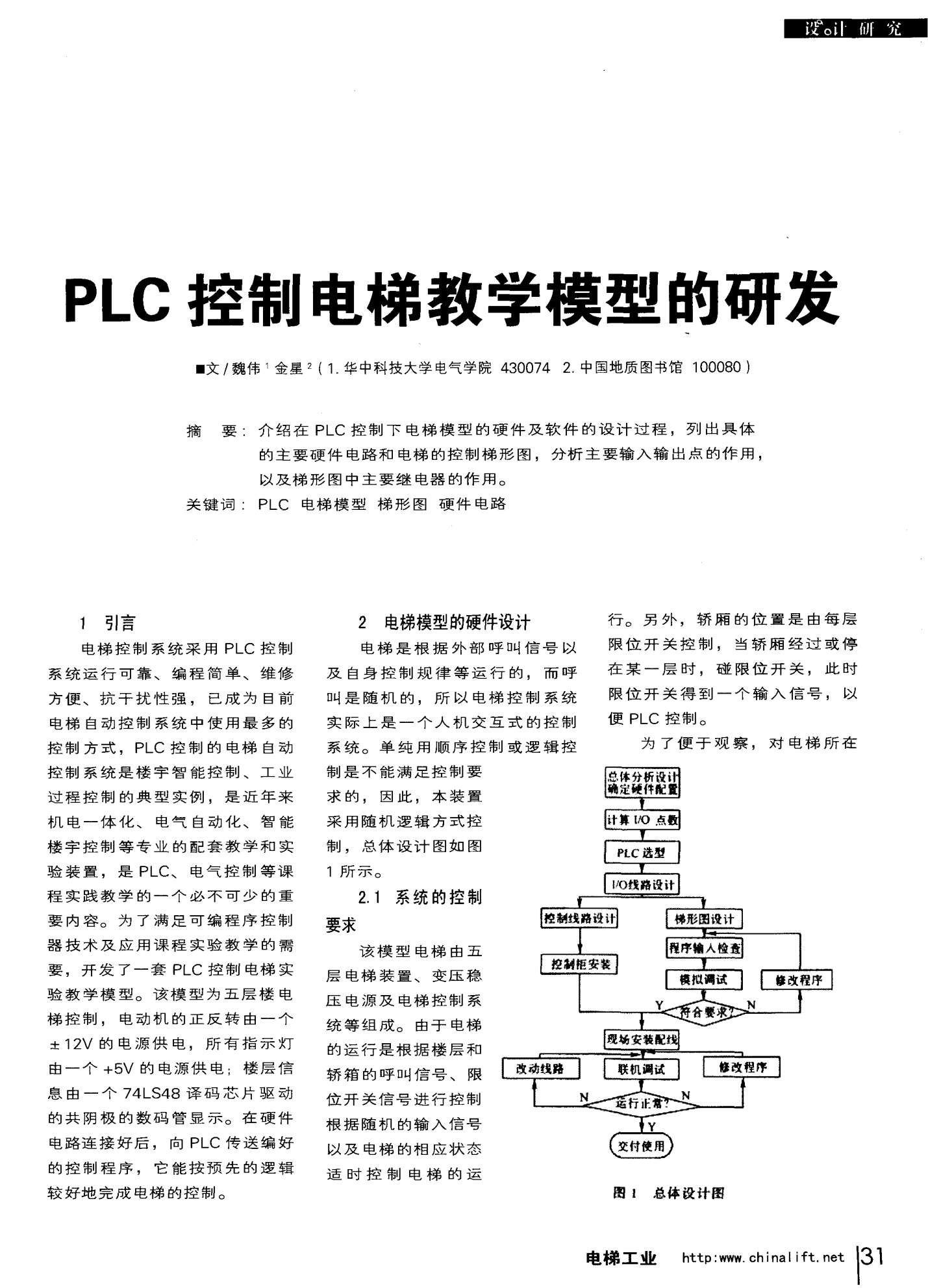 PLC控制电梯教学模型的研发