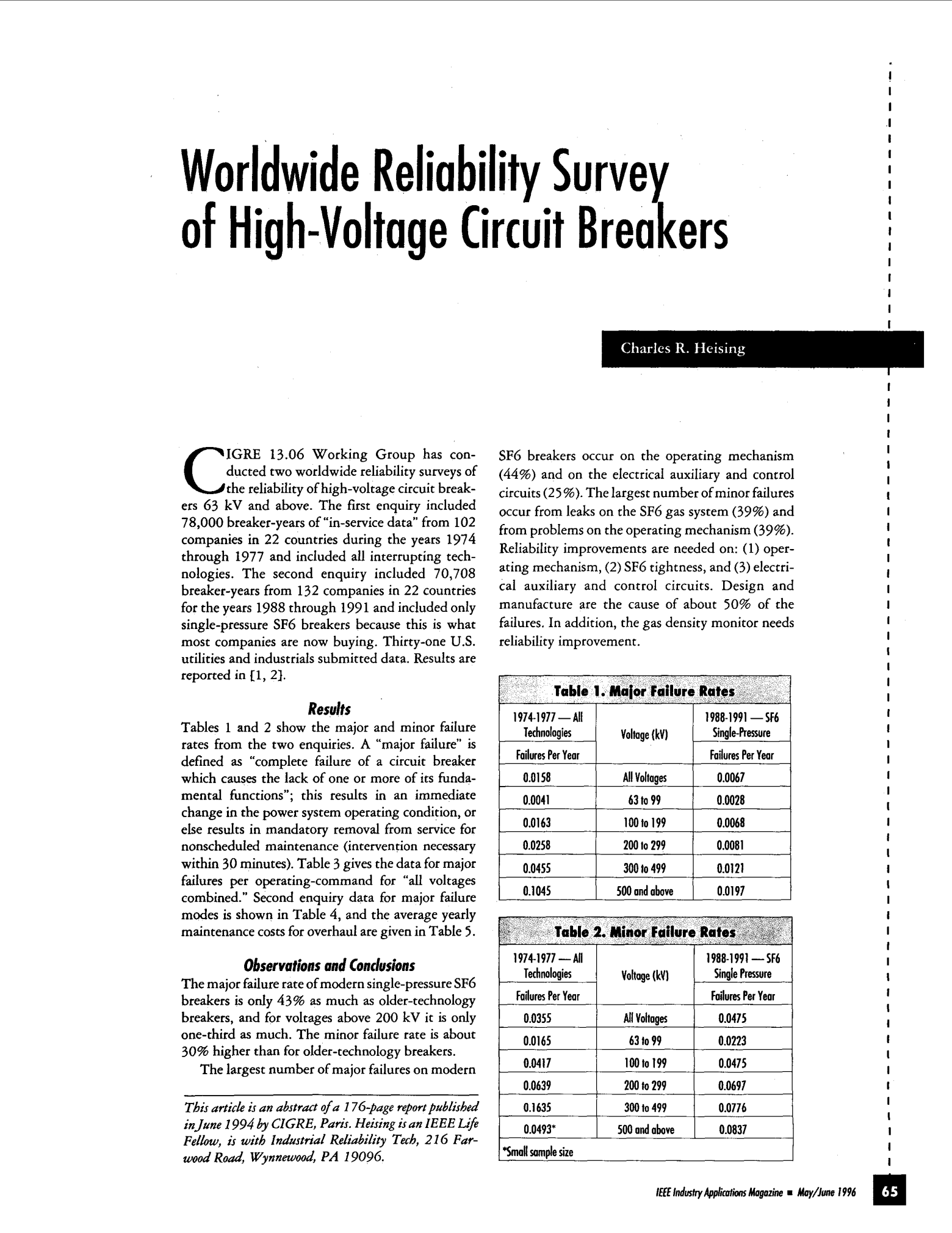 Worldwide Reliability Survey of High-Voltage Circuit Breakers