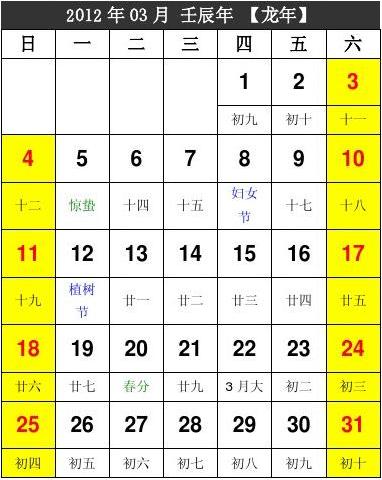 2012年中国股票交易市场日历