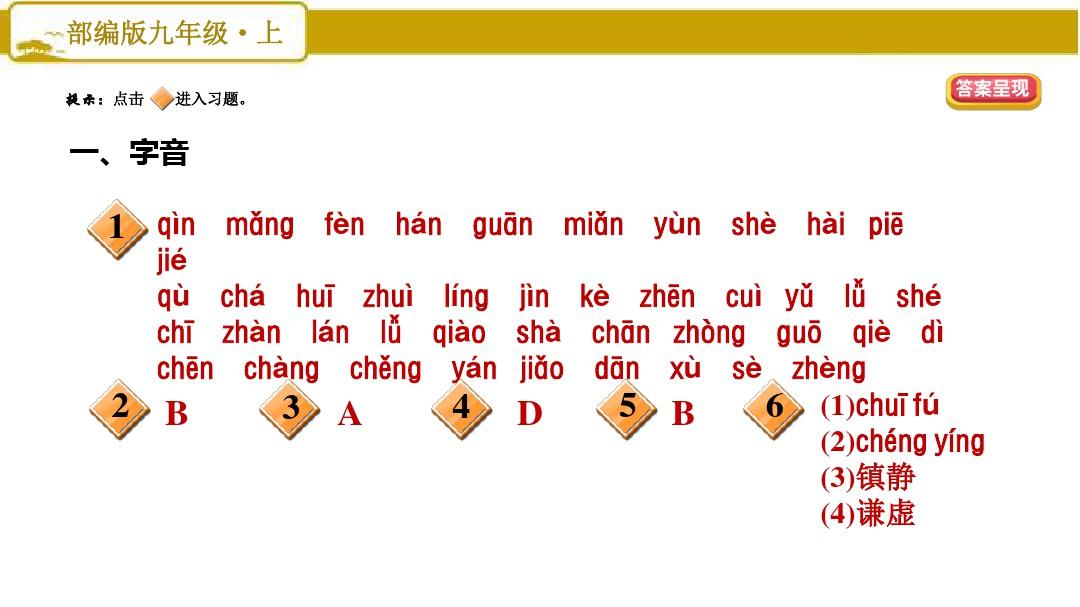 部编版初中语文九年级上册专题一：字音与字形