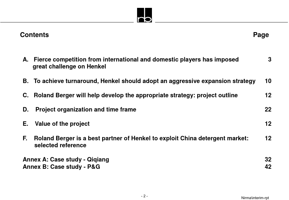 罗兰贝格德国汉高公司进入中国市场策略项目建议书