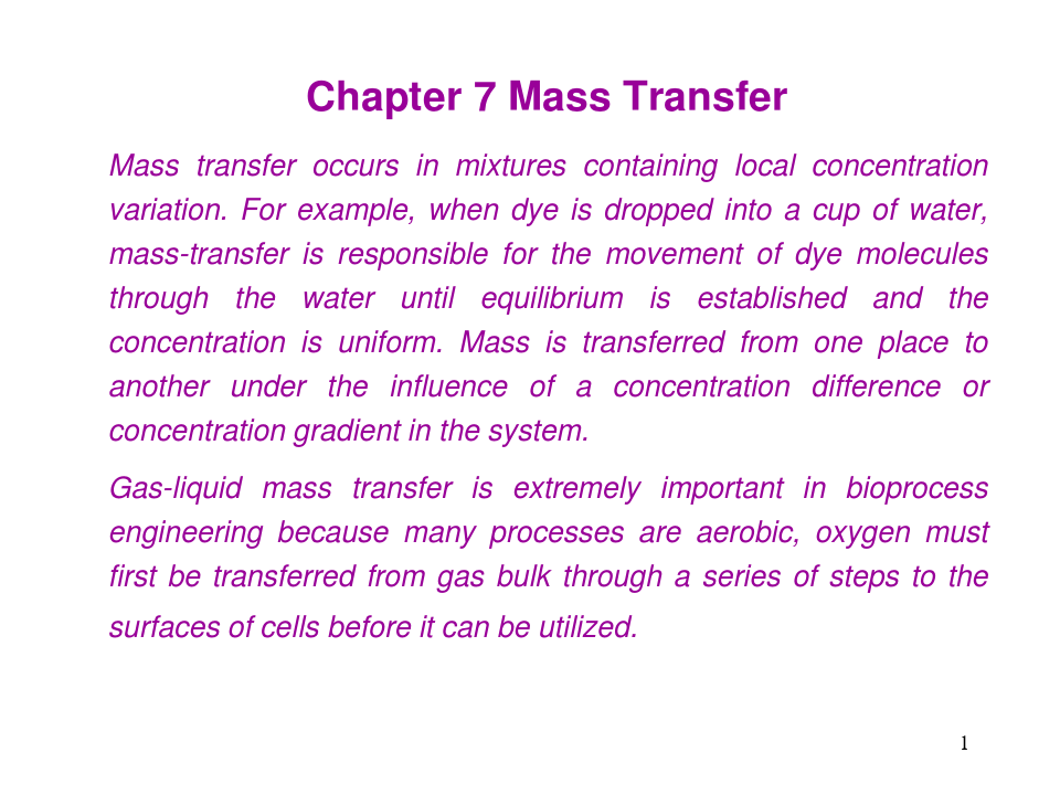 生物反应工程英文课件：Chapter 7 Mass Transfer