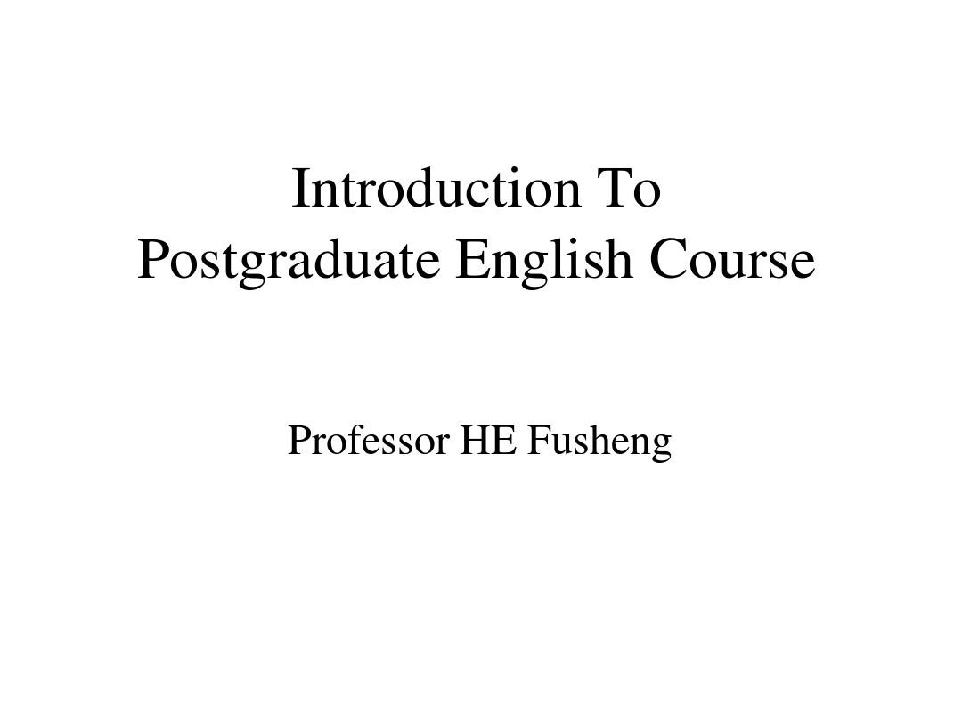 Introduction To Postgraduate English Course
