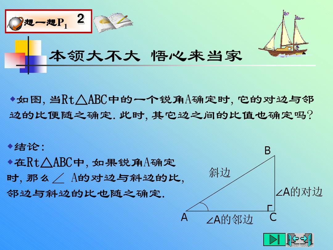 1.1 从梯子的倾斜程度谈起(2)锐角三角函数——正弦与余弦