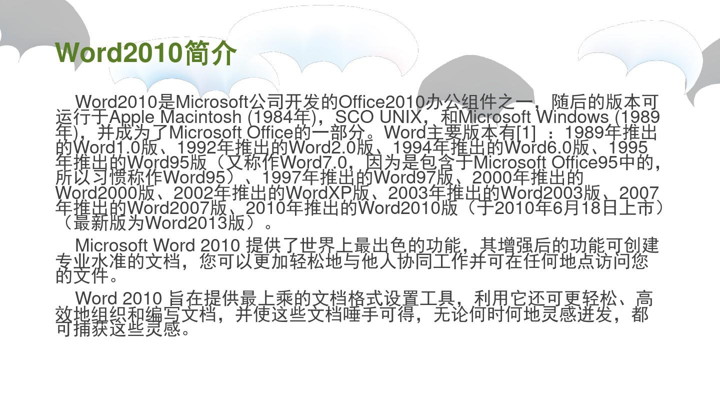 Word2010文字处理软件的简介