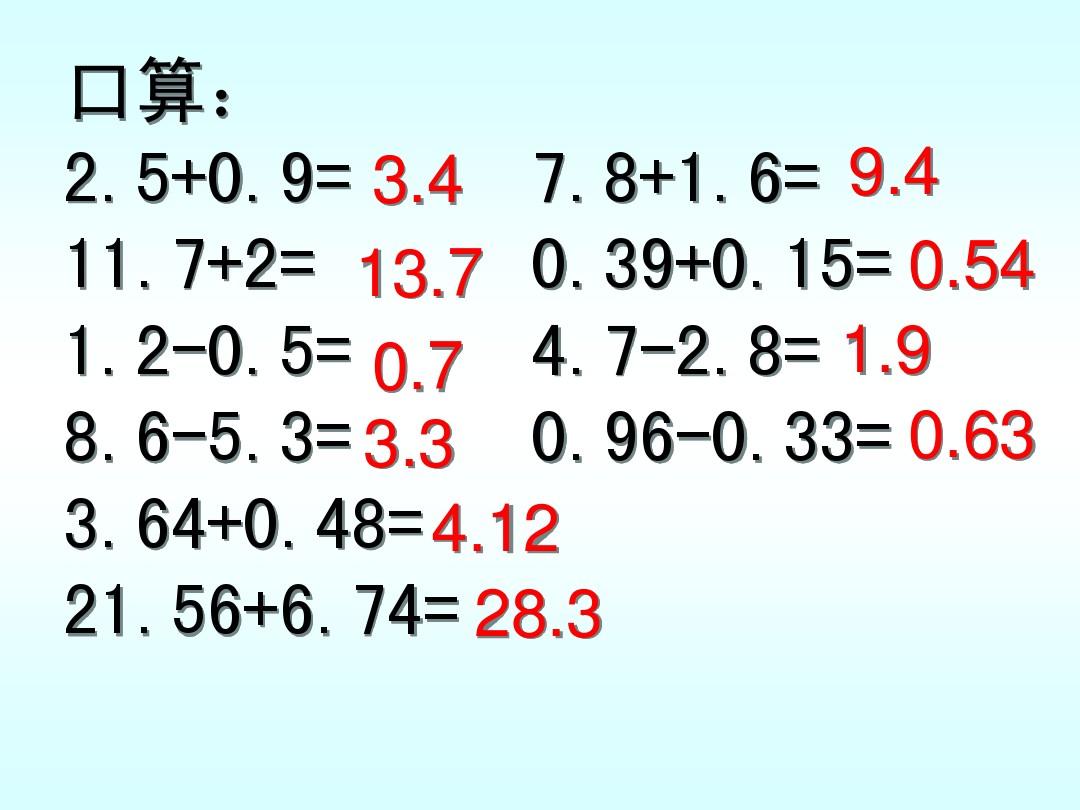 整数加法运算定律推广到小数PPT_四年级数学下册(1)