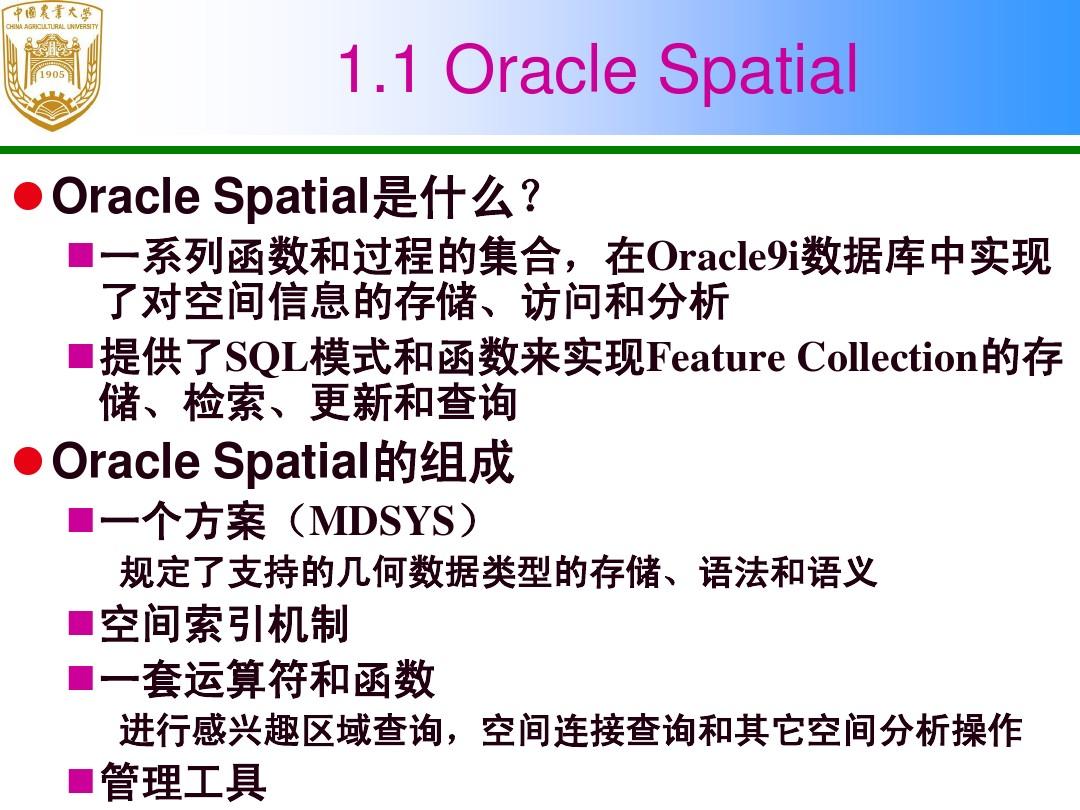 9 Oracle Spatial简介