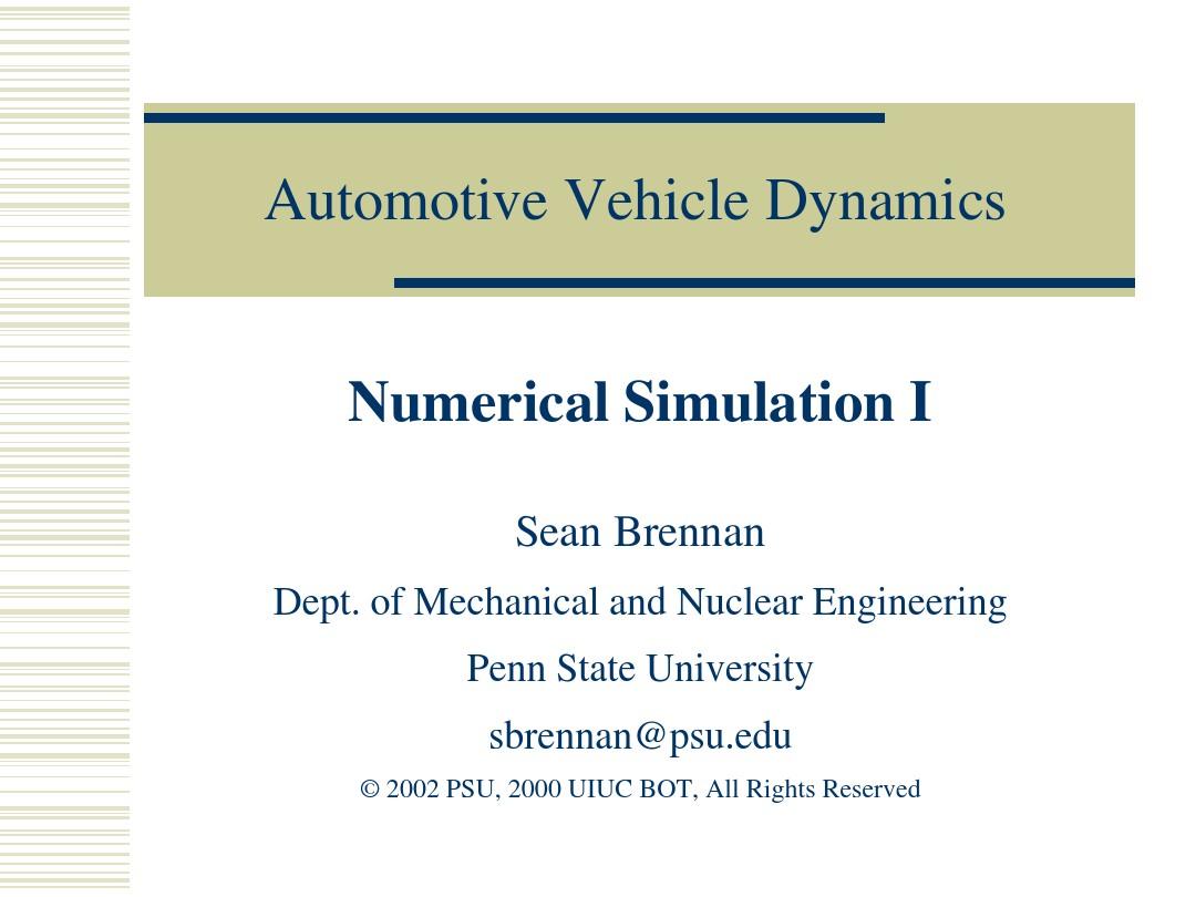 Lesson02  汽车底盘课程 Numerical Simulation I