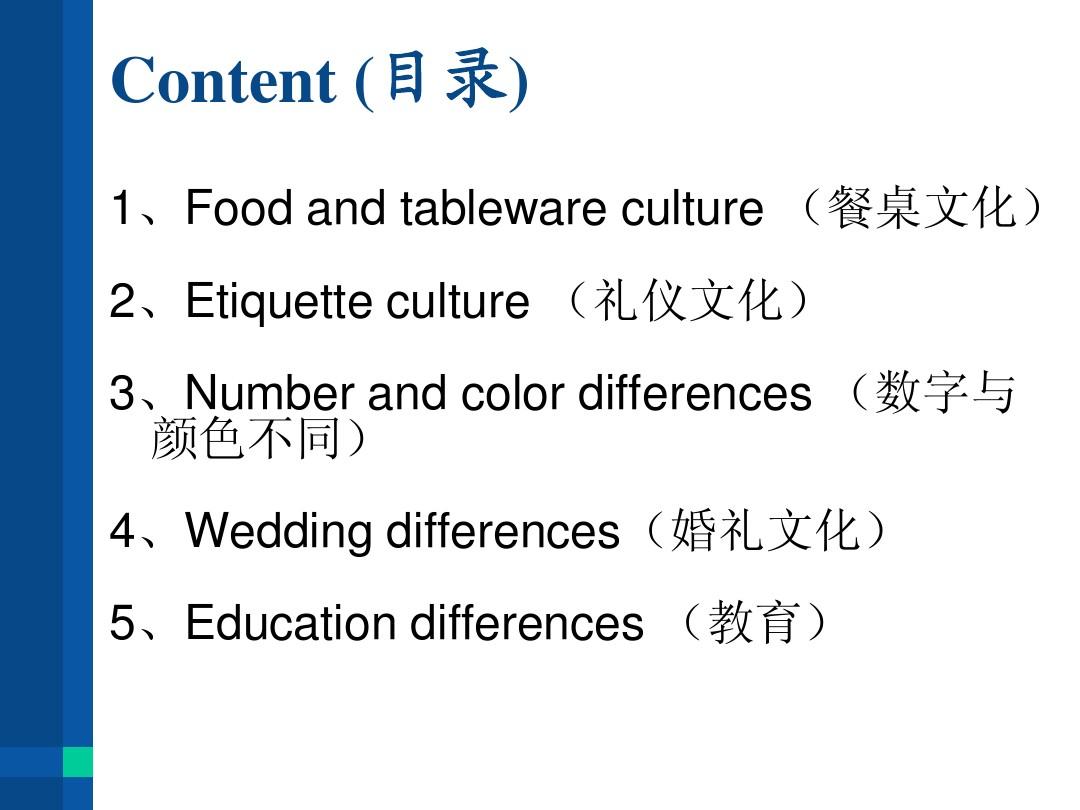 中西文化差异 Cultural Differences between China and western countries