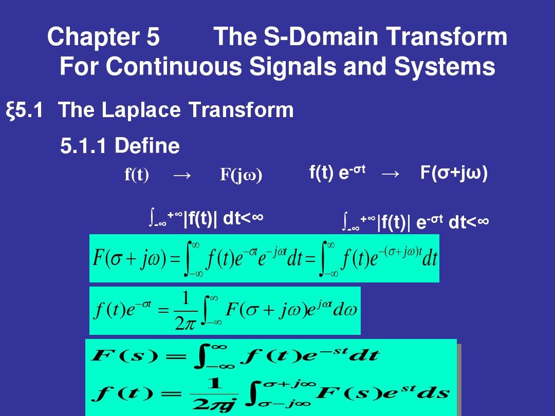 Chapter 5 The S-Domain Transform For Continuous Signals and Systems