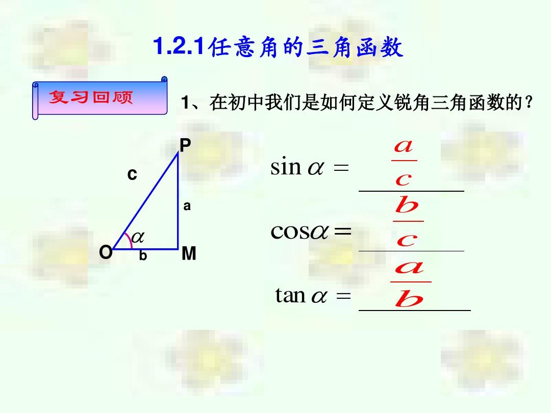 【数学】1.2.1 任意角的三角函数(人教A版必修4)1