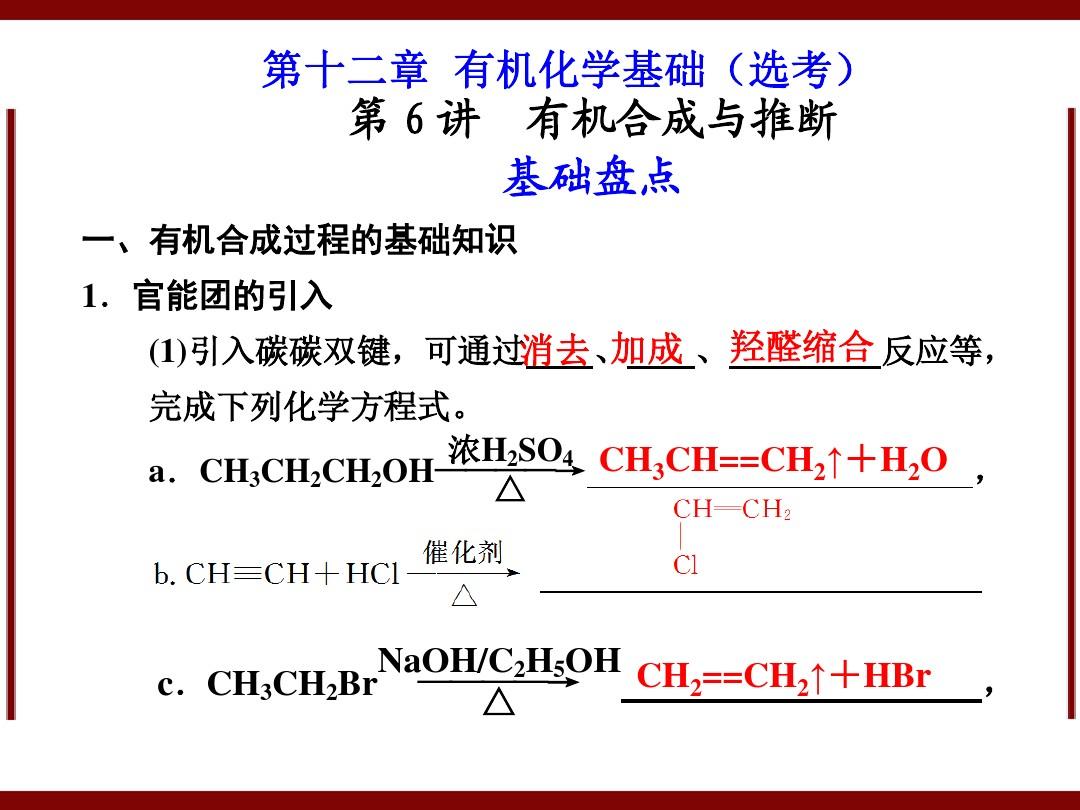 化学高考一轮复习课件：第12章 第6讲 有机合成与推断