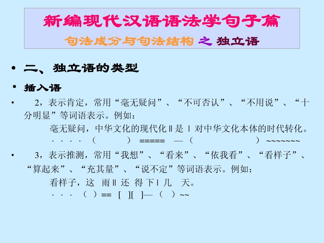 新编现代汉语语法学句子篇 句法成分与句法结构 之 独立语