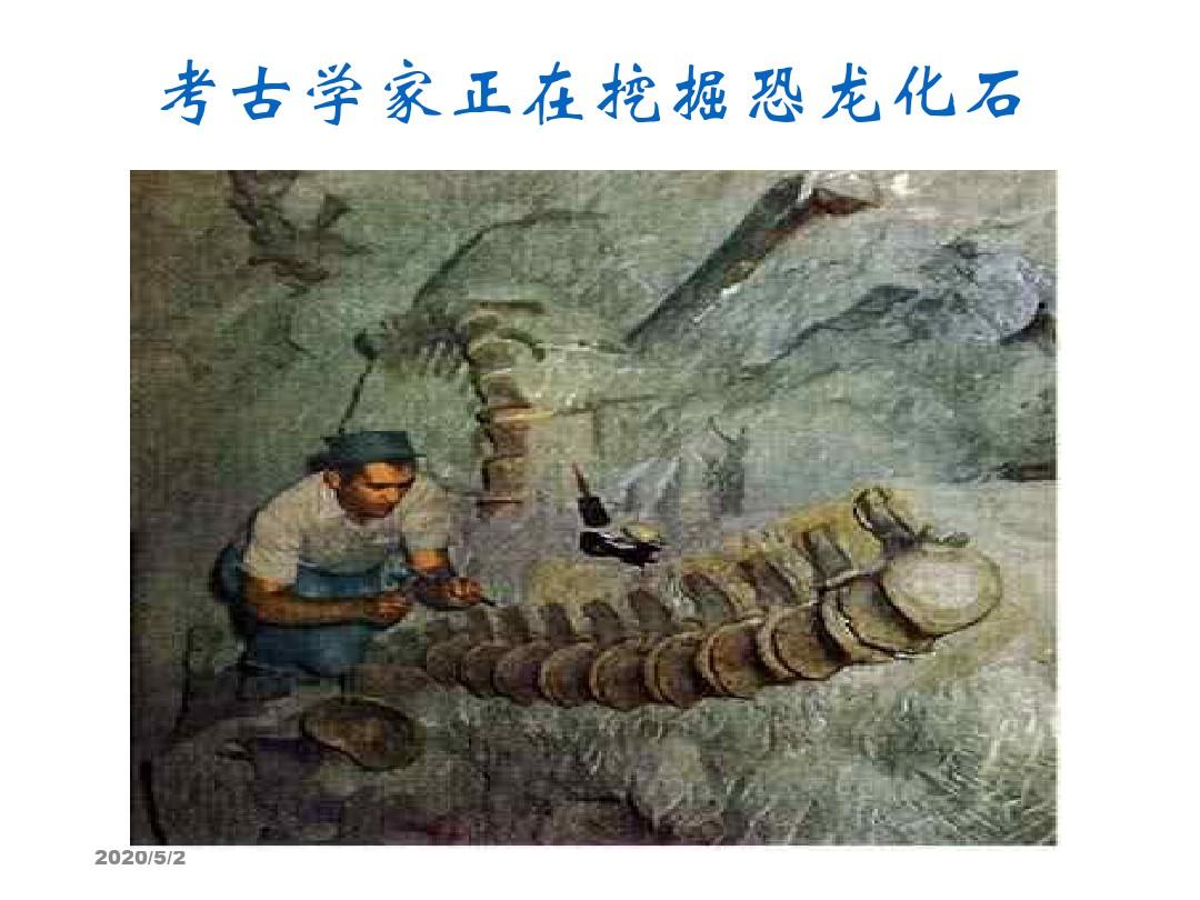 考古学家正在挖掘恐龙化石教学文稿