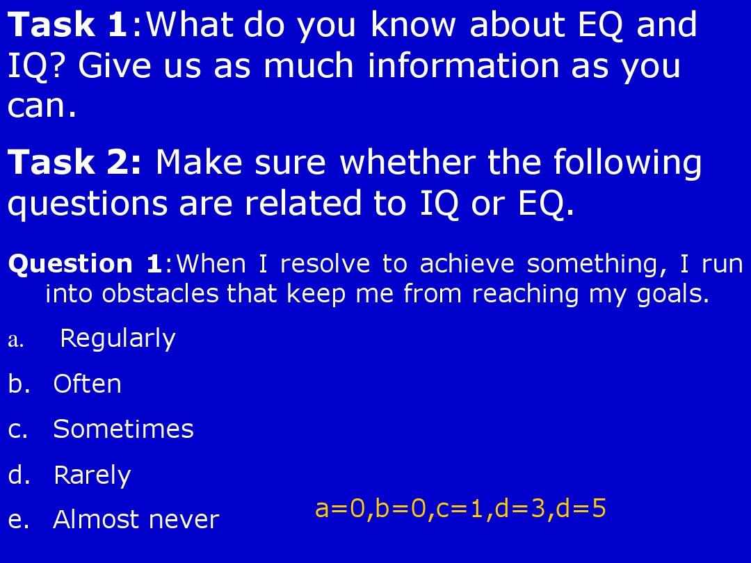 高中英语 Unit13 Lesson1《People》EQ IQ课件1 北师大版必修5
