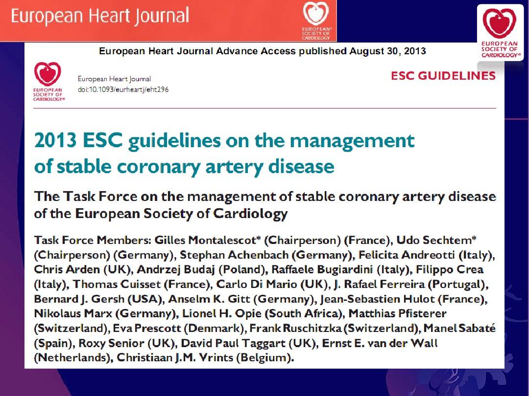 Impact of 2013 ESC guidelines of stable CAD on clinical practice