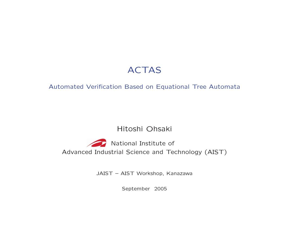 ACTAS Automated Verification Based on Equational Tree Automata